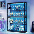AMERLIFE RGB Display Cabinet with Adjustable Glass Shelves, 4-Tier Storage Case with LED Lights & Press-to-Open Doors, Modern Display Shelf for Collectibles, Black 70" H×45" L×16" D