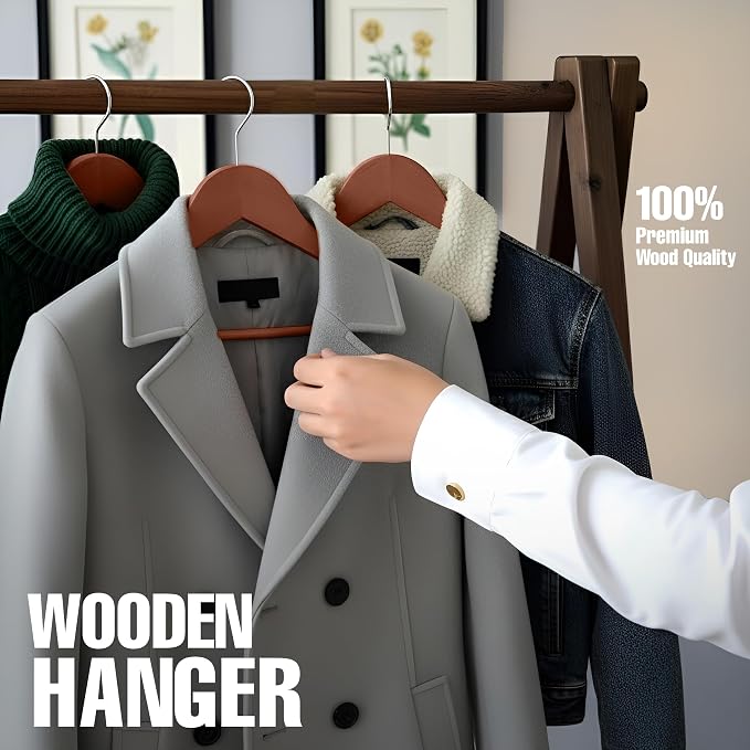 Utopia Home Wooden Hangers 20 Pack – Slim Suit Hangers Cherry | 360° rotatable - Image 7