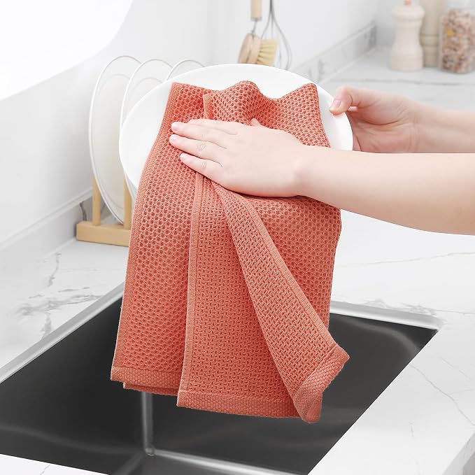 Homaxy 100% Cotton Waffle Weave Kitchen Dish Towels 12-Pack, Coral | 13 x 28 - Image 4