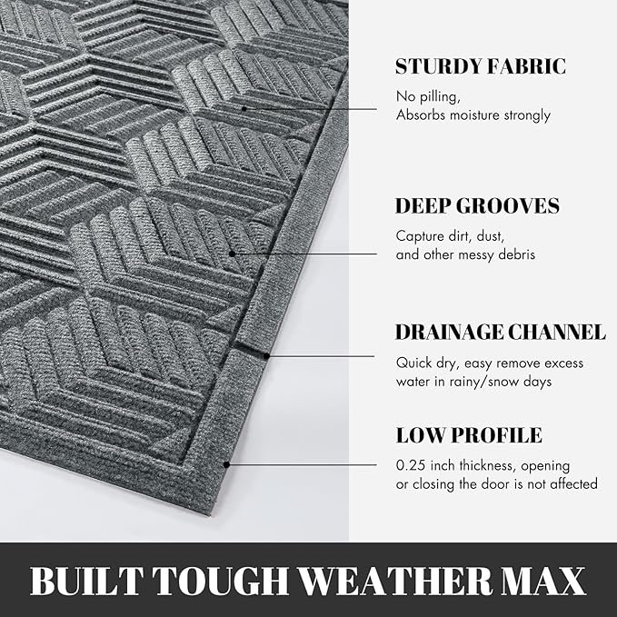 Yimobra Large Door Mat 47x32, All-Season Waterproof Outdoor Mats for Front Door Entrance with Drainage Holes, Heavy Duty Non-Slip Doormat for Garage Patio Entryway Indoor, Black Gray