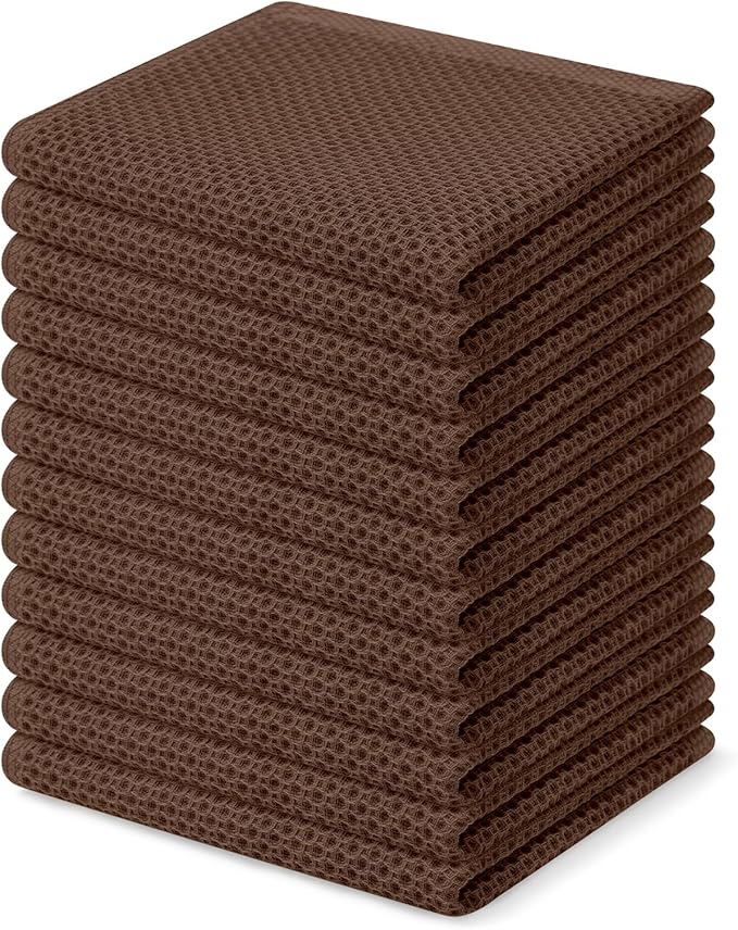 Homaxy 100% Cotton Waffle Weave Kitchen Dish Cloths 12-Pack, Coffee | 12 x 12 by Homaxy