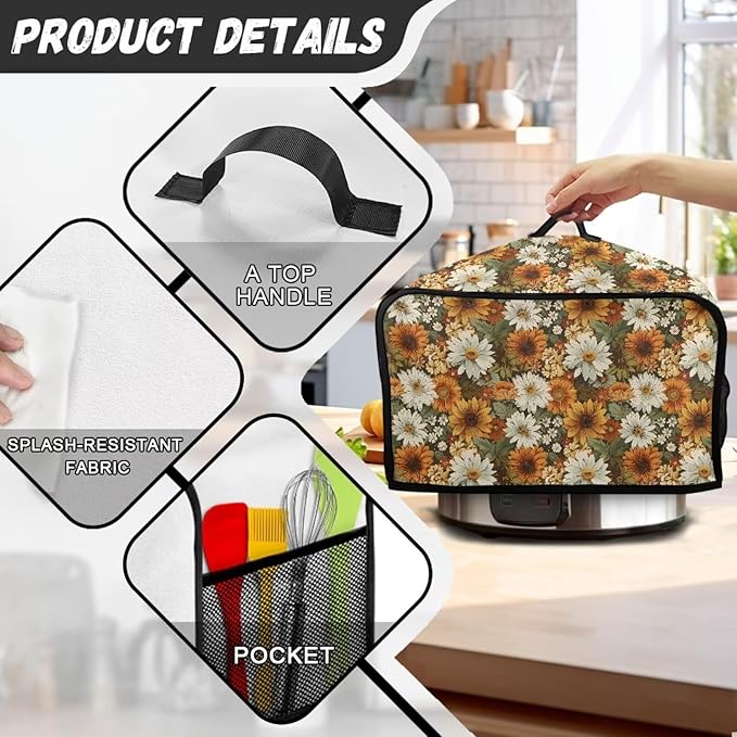 Daisy Slow Cooker Dust Cover - Floral Oval 6-8 Qt Crock Pot Cover Keeps Appliance Clean