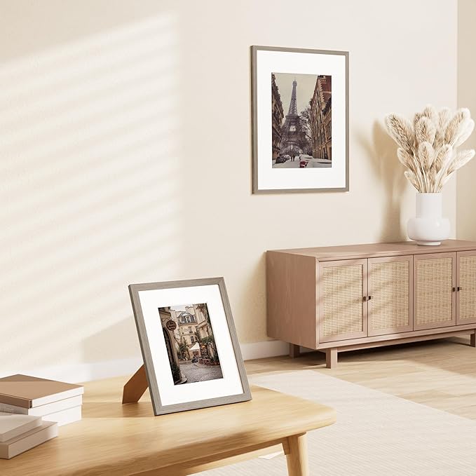 Vittanly 8x10 Picture Frame Set of 2, Solid Wood Frame for Wall or Tabletop, Display Photo 5x7 with Mat or 8x10 without Mat, Light Brown
