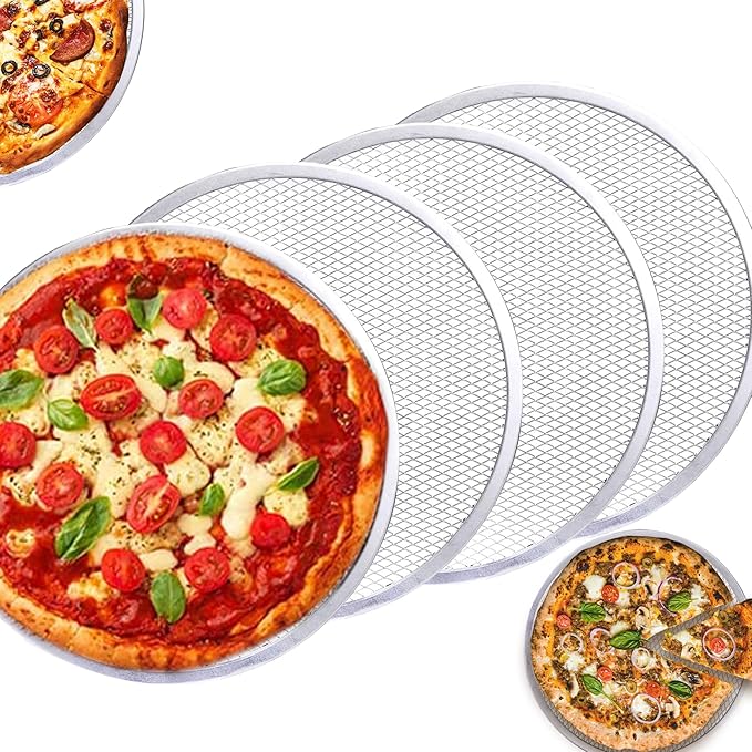 4 Pack 12 Inch Pizza Screen, Nonstick Round Pizza Screen Aluminum Seamless Pizza Baking Tray for Oven