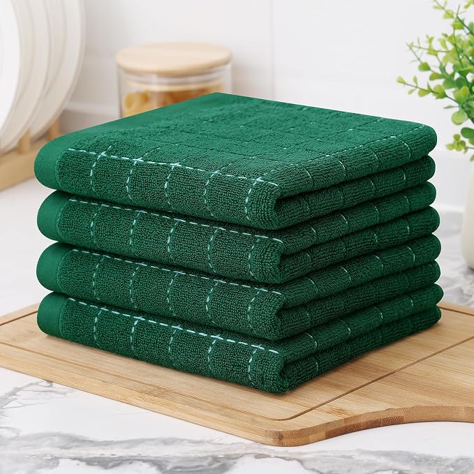 Homaxy 100% Cotton Terry Kitchen Towels, 4 Pack, Dark Green - Image 8