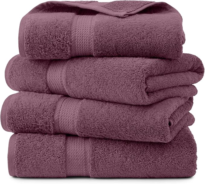 Superior Egyptian Cotton Plush & Absorbent, Bath Towel Set of 4, Plum | Quick by SUPERIOR