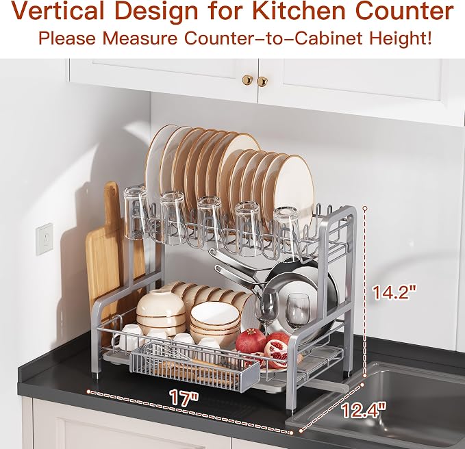 BOOSINY 2 Tier Large Stainless Steel Dish Drying Rack - Image 6