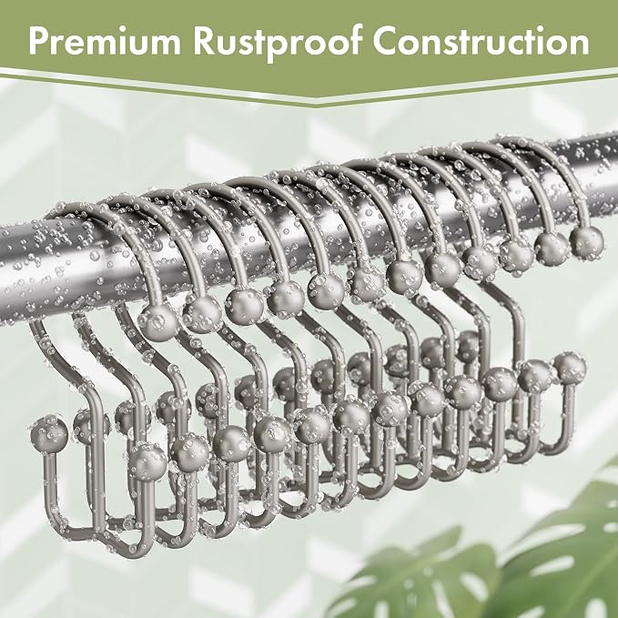 Amazer Matte Nickel Shower Curtain Hooks, Rust-Resistant Metal Shower Hooks - Image 3