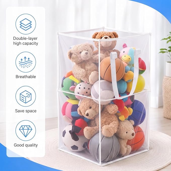 Zopeal 3 Pack Collapsible Mesh Laundry Basket, Double-layer | 13 Inch Square - Image 3