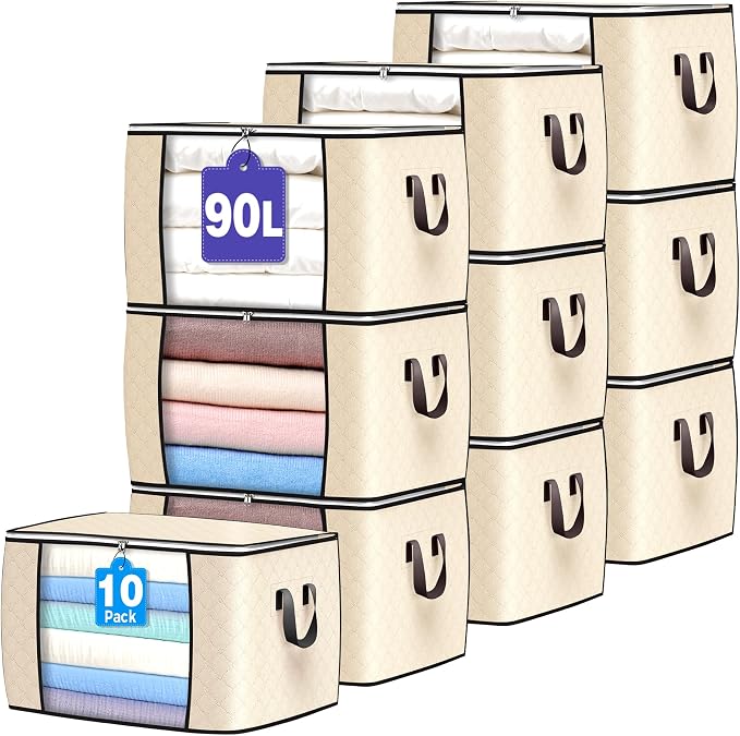 90L Large Storage Bags, 10 Pack Clothes Storage Bins Closet Organizers | by BuddingJoy-BuildaJoyfulLifeforYou