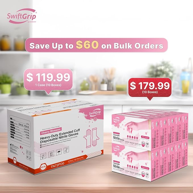 SwiftGrip Disposable Nitrile Dishwashing Gloves, Extended 12 Inches Cuff - Image 2