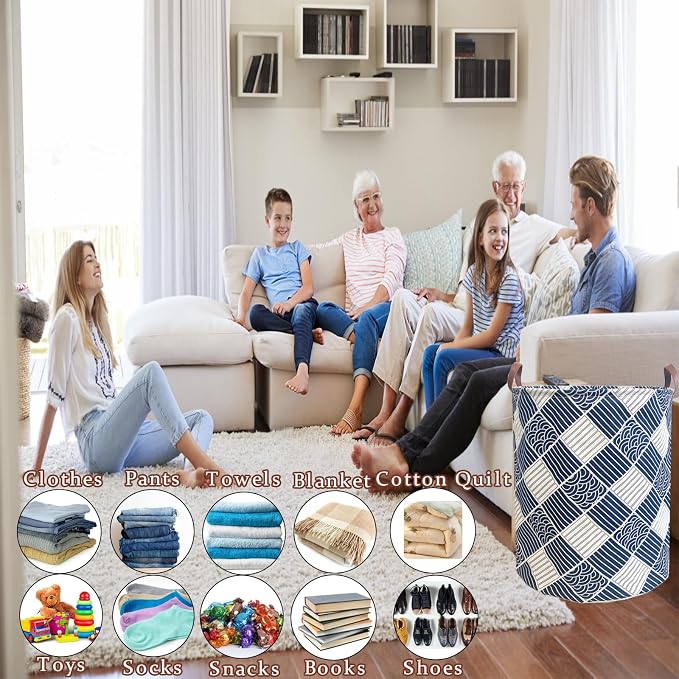 80L Waterproof Laundry Hamper in Family Leather Handle Laundry Basket in - Image 5