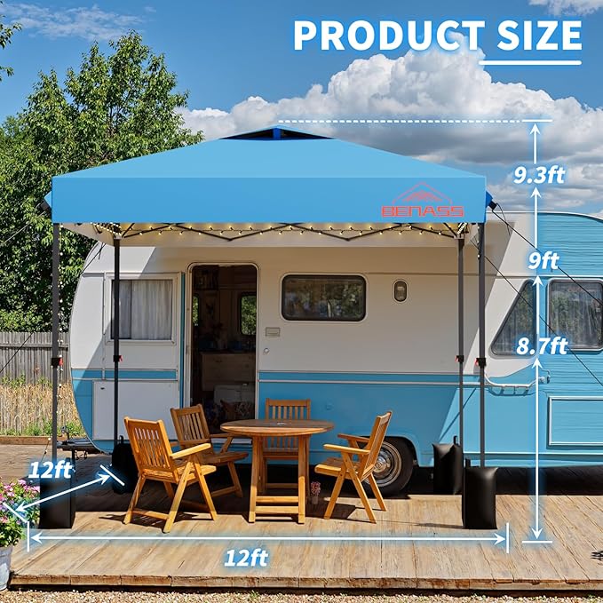 12x12 Pop Up Canopy, Easy Up Canopy Tent, Heavy Duty Tents for Parties, One Person Set Up Event Tent, Turquoise