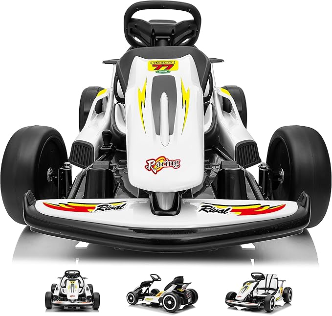 24V Electric Go Kart for Kids, Drift Kart with 400W Motors, EVA Tires, Max Speed 8.1 MPH, Music, Wireless, Electric Drifting Cart Outdoor Ride on Toy for Kids Ages 6+ (White)
