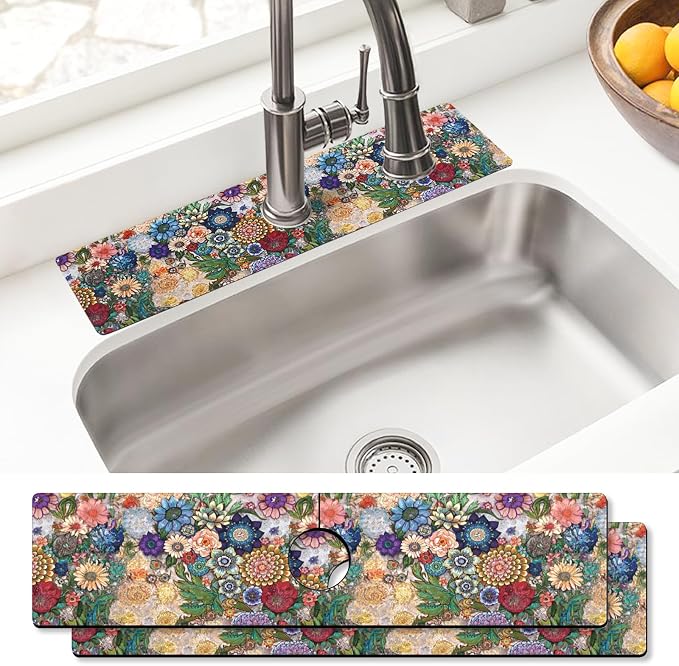Sink Faucet Absorbing Mat, 2 Pack Drying Mat Around Faucet Sink Splash Guard by BathtubMat