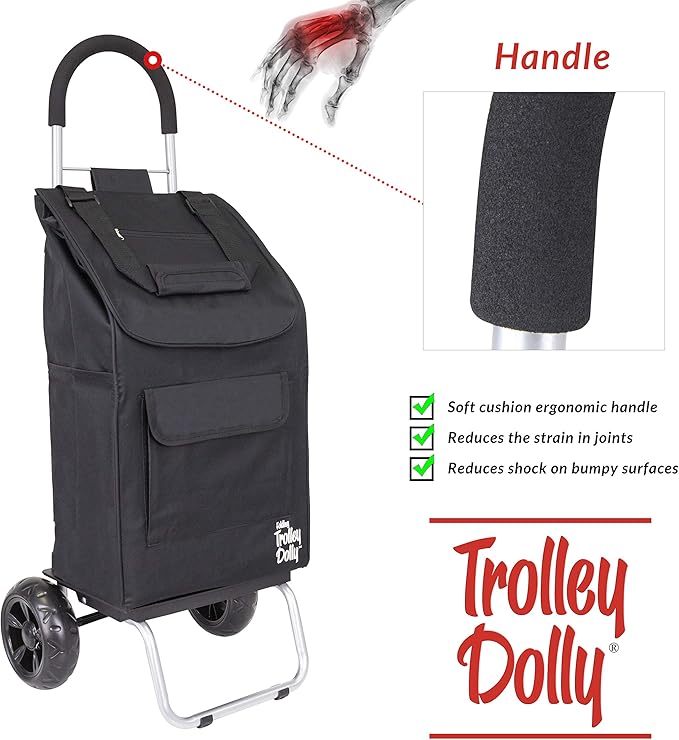 dbest products Trolley Dolly Black Foldable Shopping cart for Groceries with Wheels and Removable Bag and Rolling Personal Handtruck Standard
