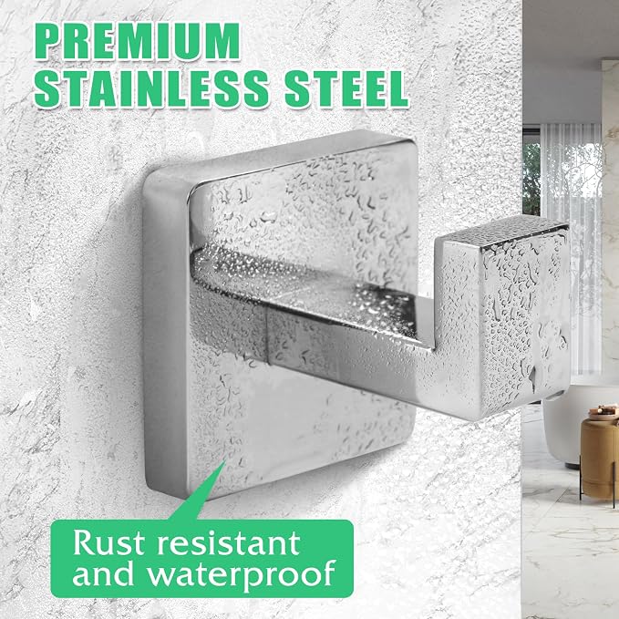 Towel Hooks for Bathrooms, Heavy Duty Stainless Steel Bathroom Hooks | Square - Image 2