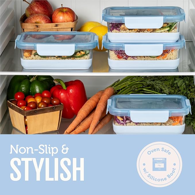 Ello Duraglass Refresh 3.4 Cup Meal Prep Containers, Halogen Blue | Glass meal - Image 6