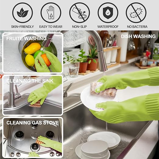 Rubber Dishwashing Gloves, Non-Slip Kitchen, 3 Pairs | Korean natural latex - Image 3