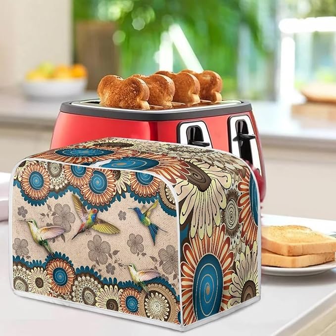 Aztec Hummingbird Flower Print Toaster Cover 2 Slice Dust Fingerprint Protection Waterproof Soft Toaster Dust Cover