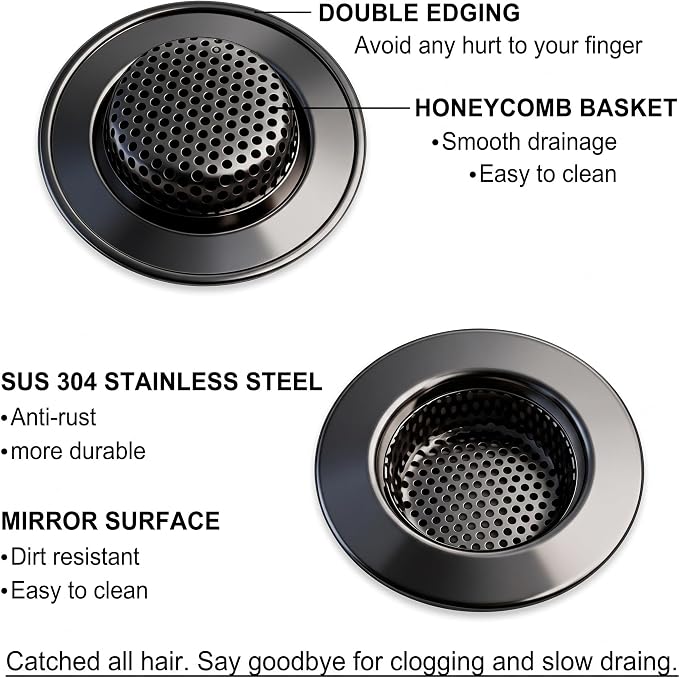 Seatery 1.75" Tub Drain Strainers, Bathtub Drain Hair Catchers, Stainless Steel - Image 3