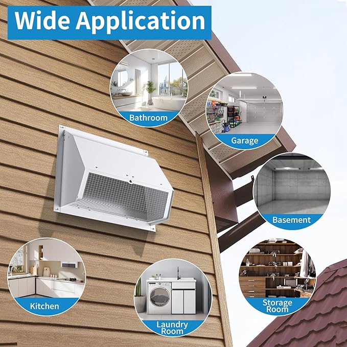 4 Inch Wall Vent Cover with Screen and Damper,Heavy Duty Stainless Steel Exhaust Vent Cover Cap,Dryer Vent Pipe is 8-1/4 inch and Long Enough for House White