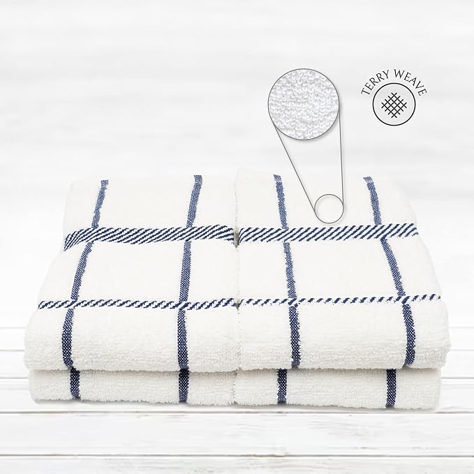 100% Cotton Terry Dish Towels, 4 Pack Checks, 16 x26 Inches, Super Soft and - Image 3