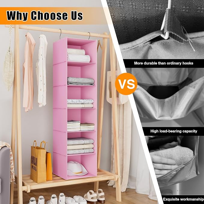Hanging Closet Organizer 6-Shelf, Oxford Fabric Wardrobe Storage, shoes & - Image 7