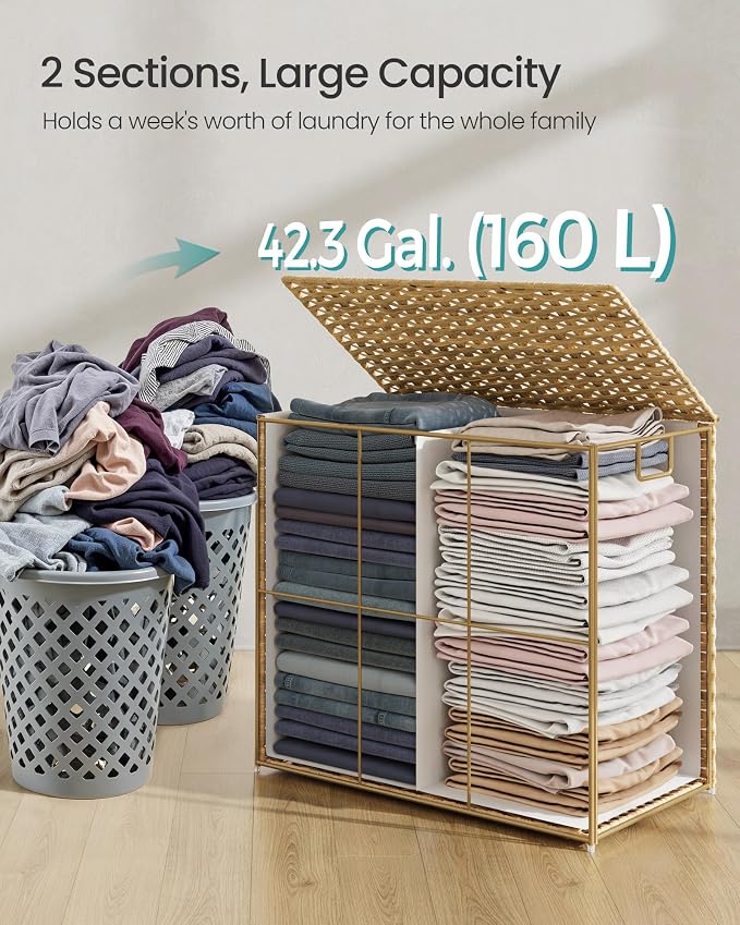SONGMICS Laundry Hamper with Lid, 43.2Gal Synthetic Rattan - Image 5
