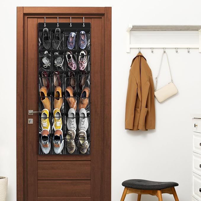 Simple Houseware 24 Pockets Large Clear Over the Door Shoe Organizer, 4 Durable - Image 6
