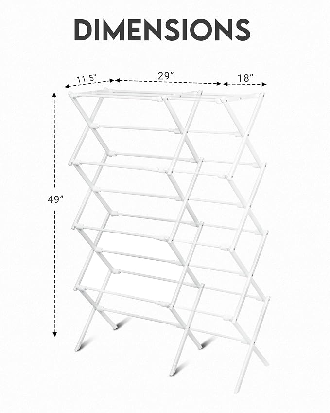ZOES HOMEWARE 4-Tier Clothes Drying Rack, 4ft High Foldable Drying Rack Clothing - Image 6