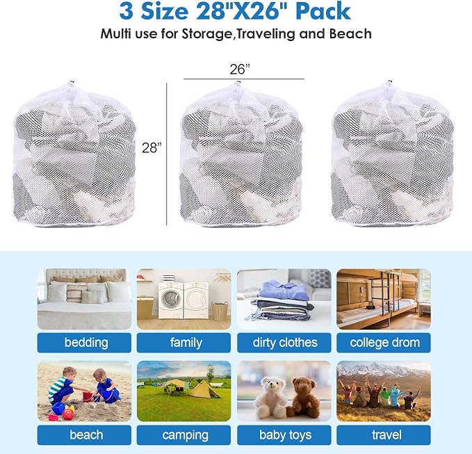 3 Pack XXL Mesh Laundry Bags for Delicates, Extra Large Laundry Wash Bags for - Image 5