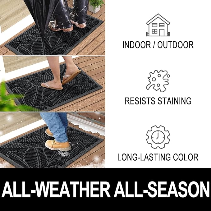 Colorxy Waterproof Doormat, Sturdy Natural Rubber Front Indoor Mat, Non Slip Low Profile Indoor Outdoor Door Mats, Stain and Fade Resistant Floor Mat, Easy Clean Patio Entrance Mat, 48''x32'', Black