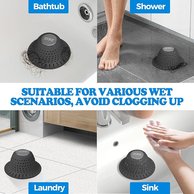 Bathtub Drain Strainer Silicone Bathroom Stopper Fixture Accessories | 2-Pack - Image 2