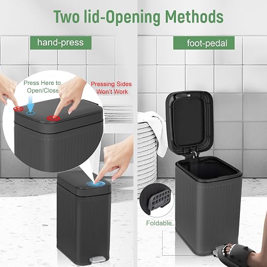 Small Bathroom Trash Can with Lid, 1.9 Gallon Slim Soft Close Step, Kitchen & - Image 3