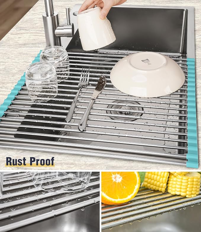 Tomorotec Roll Up Dish Drying Rack Over Sink, 304 Steel, Heat-Resistant Trivet - Image 2