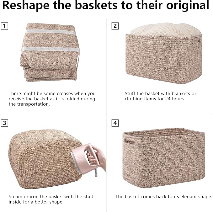 OIAHOMY 4 Pack Storage Baskets for Organizing 15L Cube Storage Bins Brown - Image 7