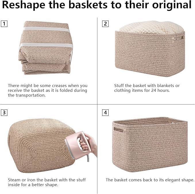 OIAHOMY 4 Pack Storage Baskets for Organizing 20L Cube Storage Bins Brown - Image 7
