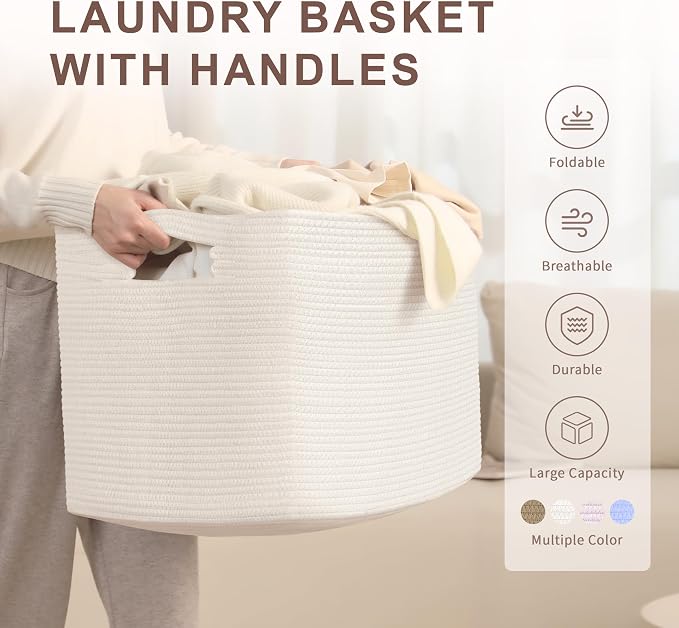100L Extra Large Woven Laundry Basket Hamper - Image 4