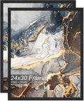 Engineered Wood 24 x 30 Frame Set of 2, Black Picture Frame for 24x30 Inch Poster Puzzle Photo, Light Weight 24by30 Poster Frame with Wood-grain for Wall - 2 Pack/Black/24 x30