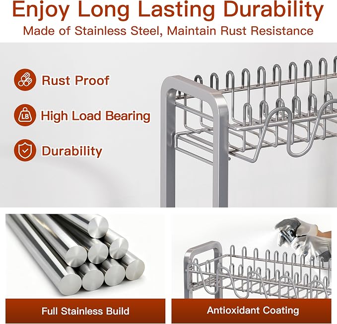 BOOSINY 2 Tier Large Stainless Steel Dish Drying Rack - Image 4
