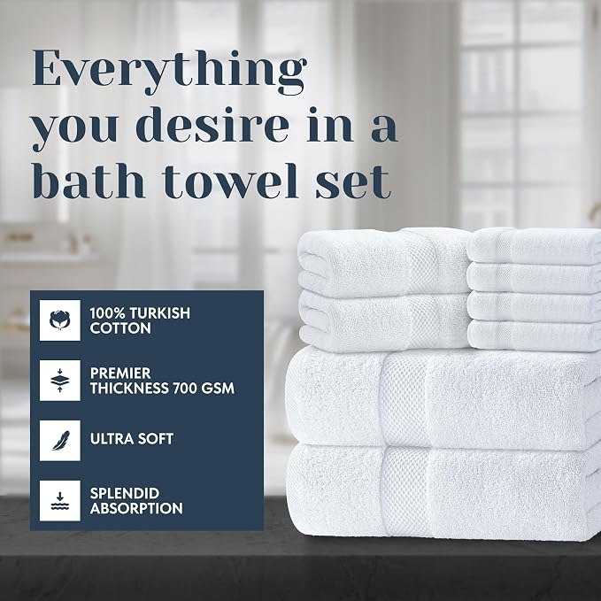 Luxury White Bath Towel Set of 8 Pieces - Image 2