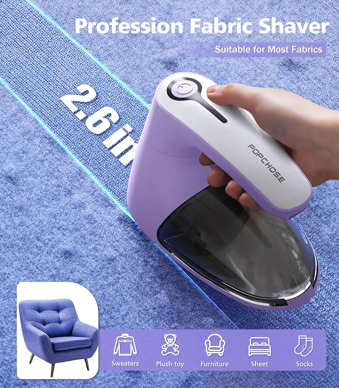 POPCHOSE Fabric Lint Shaver, 6-Leaf Blades & 2 Speed, Rechargeable | Lint - Image 4