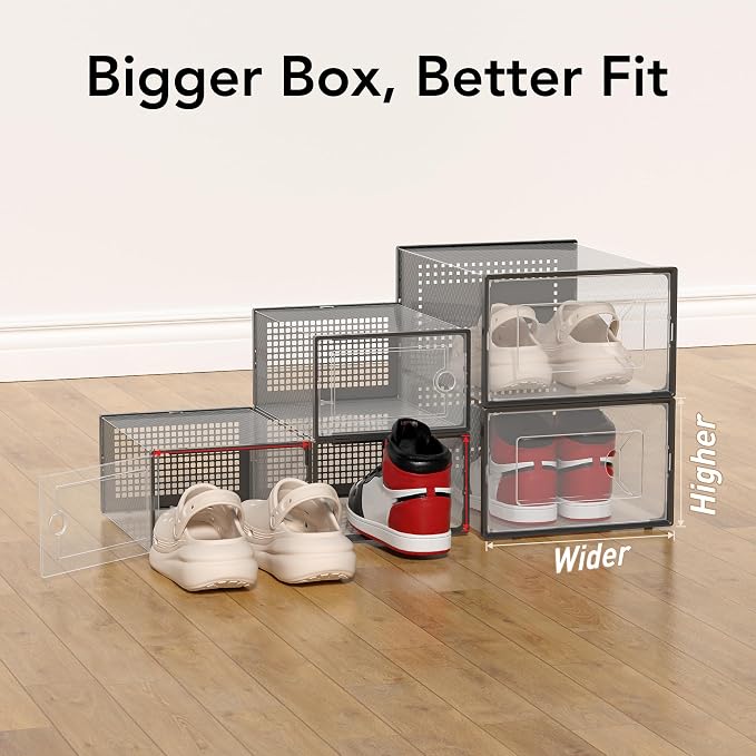 Foluck X-Large 15 Pack Shoe Storage Organizer Box Clear Plastic Stackable - Image 3