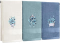 3 Pcs Blue Eucalyptus Leaves Hand Towels Botanical Bathroom Decor | Embroidered by FuWeave