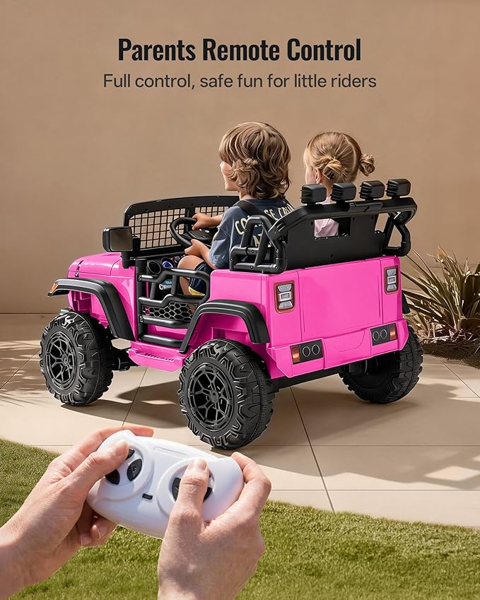 2 Seater Ride on Car Toy, 12V Electric Car for Kids 4-8 with Remote Control, Capacity 110 lb, LED Light - Pink