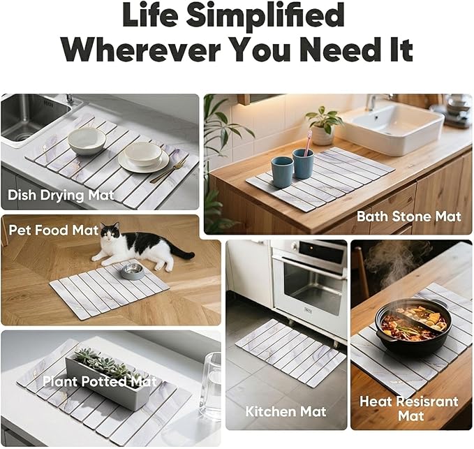 Stone Drying Mat for Kitchen Counter, Quick Diatomaceous Earth Mats for Dishes - Image 7