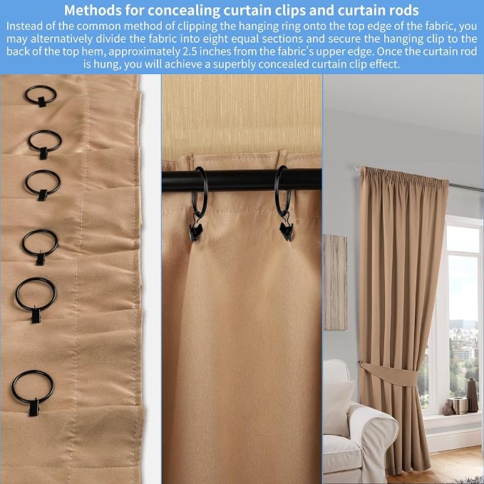 Curtain Rings with Clips, 44 Pack Metal Drapery Rings with Clips Hooks Hangers - Image 7