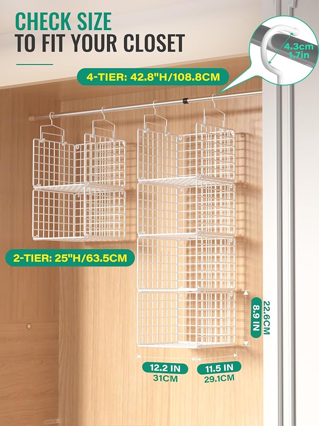 Hanging Closet Organizer, 4 Tier Metal Closet Organizers and Storage - Image 2