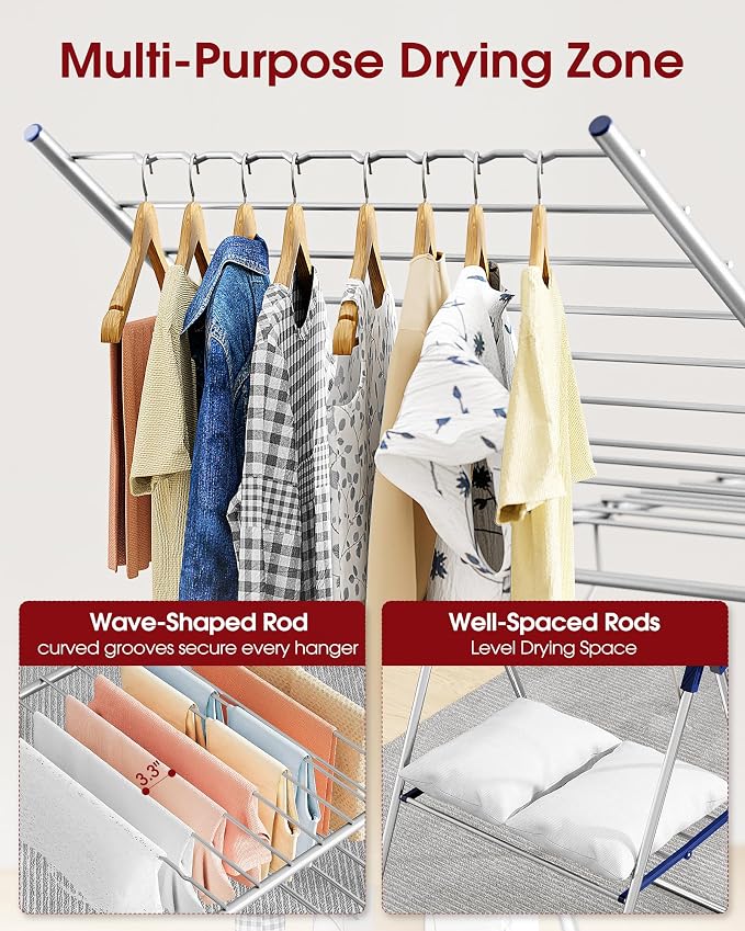 Sakugi Clothes Drying Rack, 55.5" Adjustable Wings, Foldable Design | Laundry - Image 3